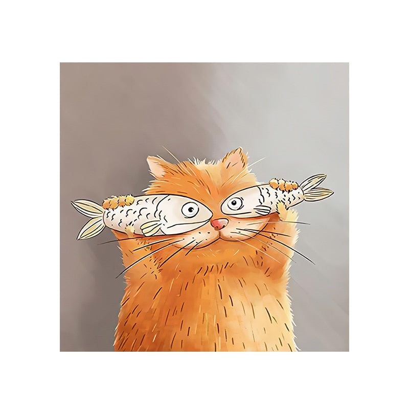 Cute Cat Face Painting - 20x20CM NO FRAME / Orange