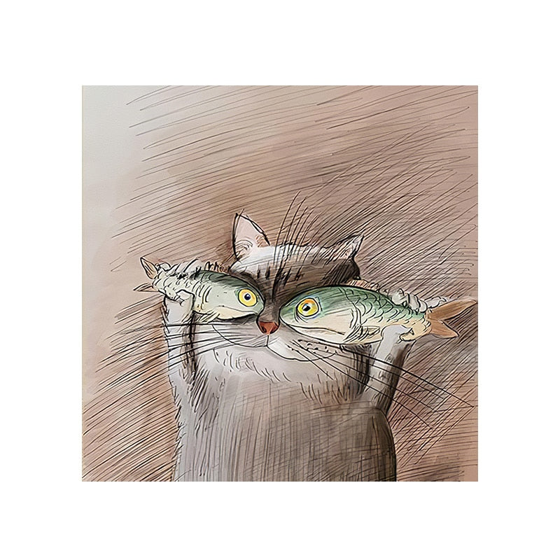 Cute Cat Face Painting - 20x20CM NO FRAME / Brown