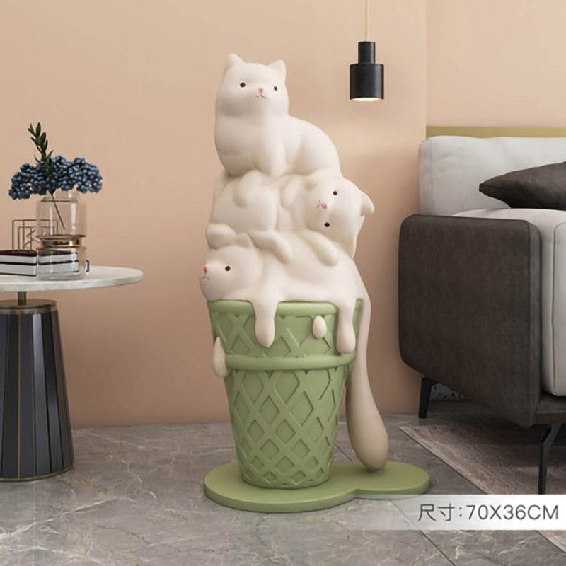 Cute Cat Statue - Light Green