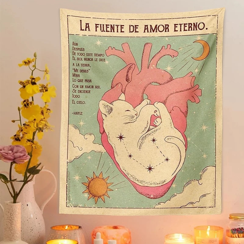 Cute Cat Tapestry - Heart - Cat Tapestry