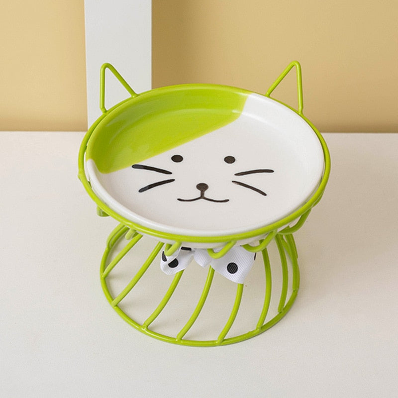 Cute Ceramic Cat Bowl - Green - Cat Bowls