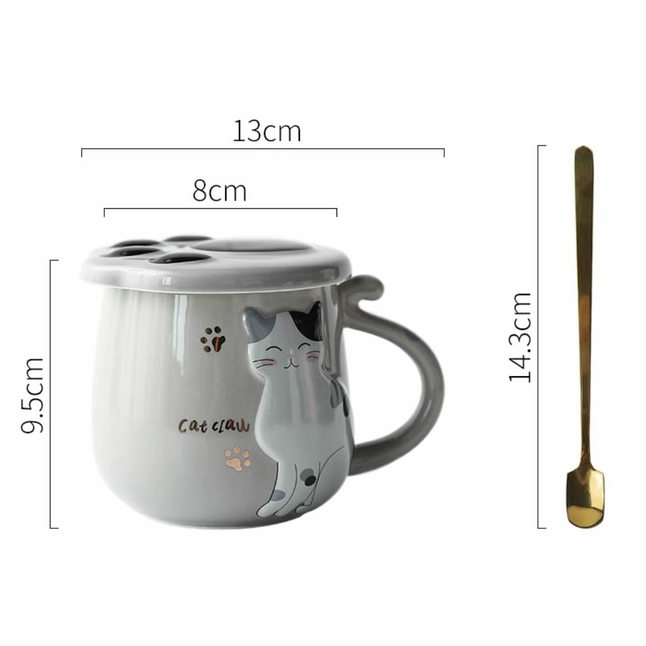 Cute Ceramic Cat Mug - Grey / 400ml