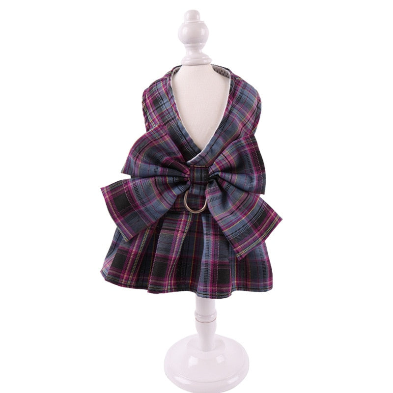 Cute Checkered Cat Dress - Gray Purple / XS