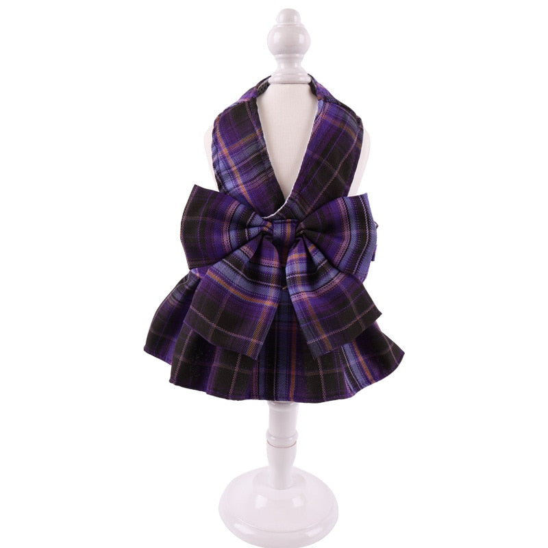 Cute Checkered Cat Dress - Deep Purple / XS