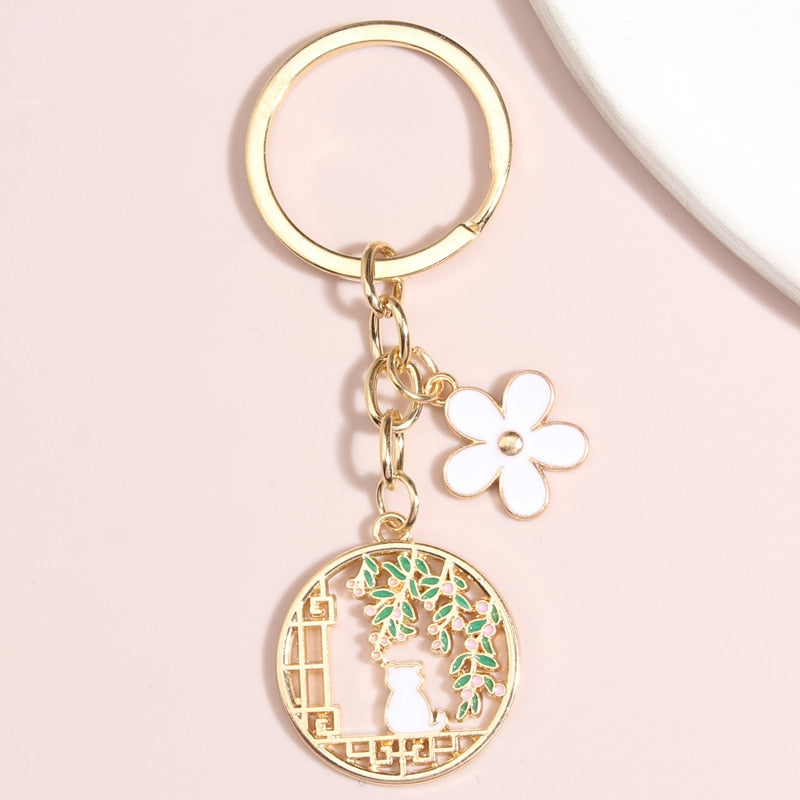 Cute Flower Cat Keychain - Cat Keychains