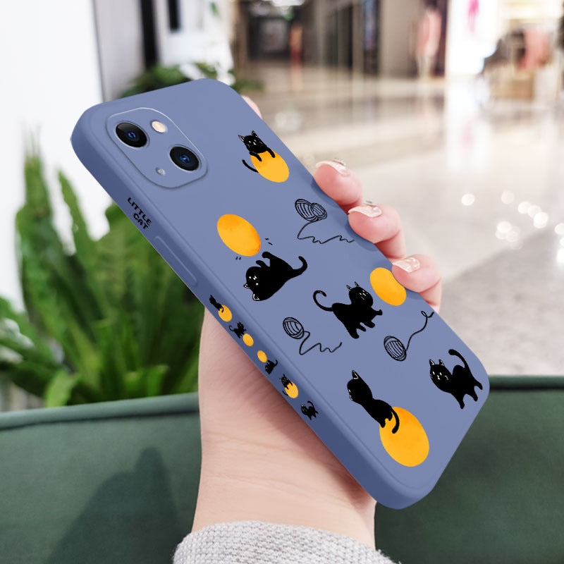 Cute iPhone Black Cat Phone Case - iPhone 13 / Light Blue -