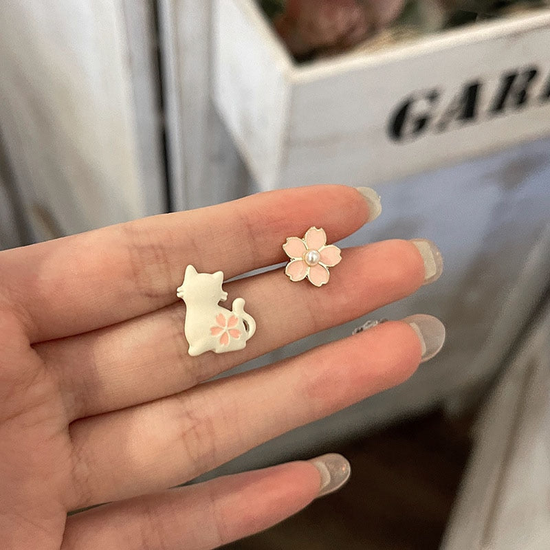 Cute Sakura Cat Earrings - Cat earrings