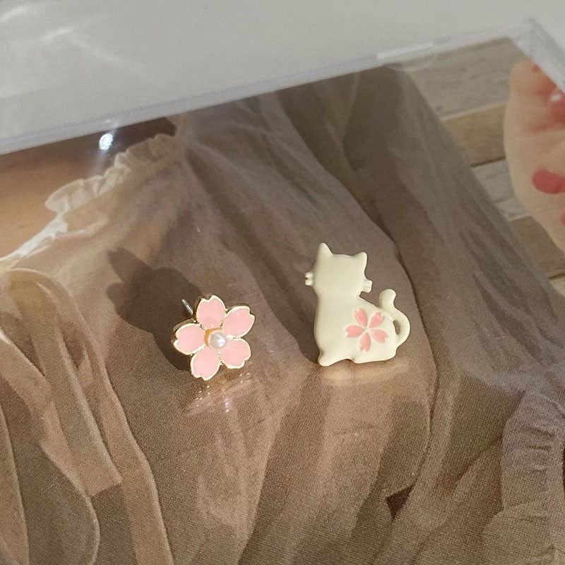 Cute Sakura Cat Earrings - Cat earrings