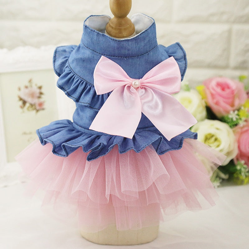 Denim Cat Dress - Pink-Blue / XS