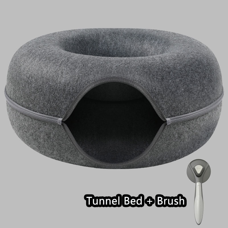 Donut Tunnel Cat Toy - Dark Grey and Brush / M - Cat Toys