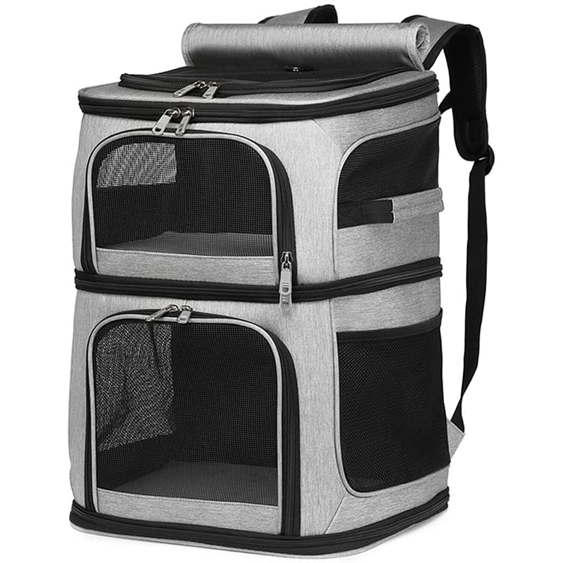 Double Cat Carrier Backpack - Grey - Double Cat Carrier