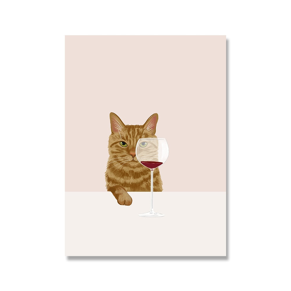 Drinking Wine Cat Poster - 13x18cm no frame / Orange / China