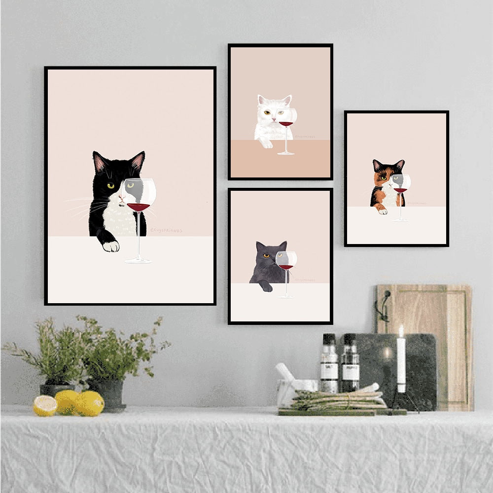 Drinking Wine Cat Poster - Cat poster
