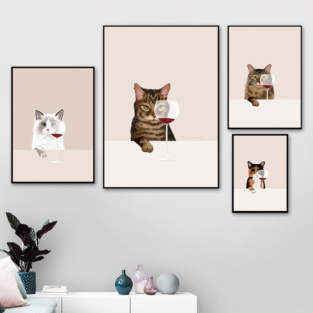 Drinking Wine Cat Poster - Cat poster