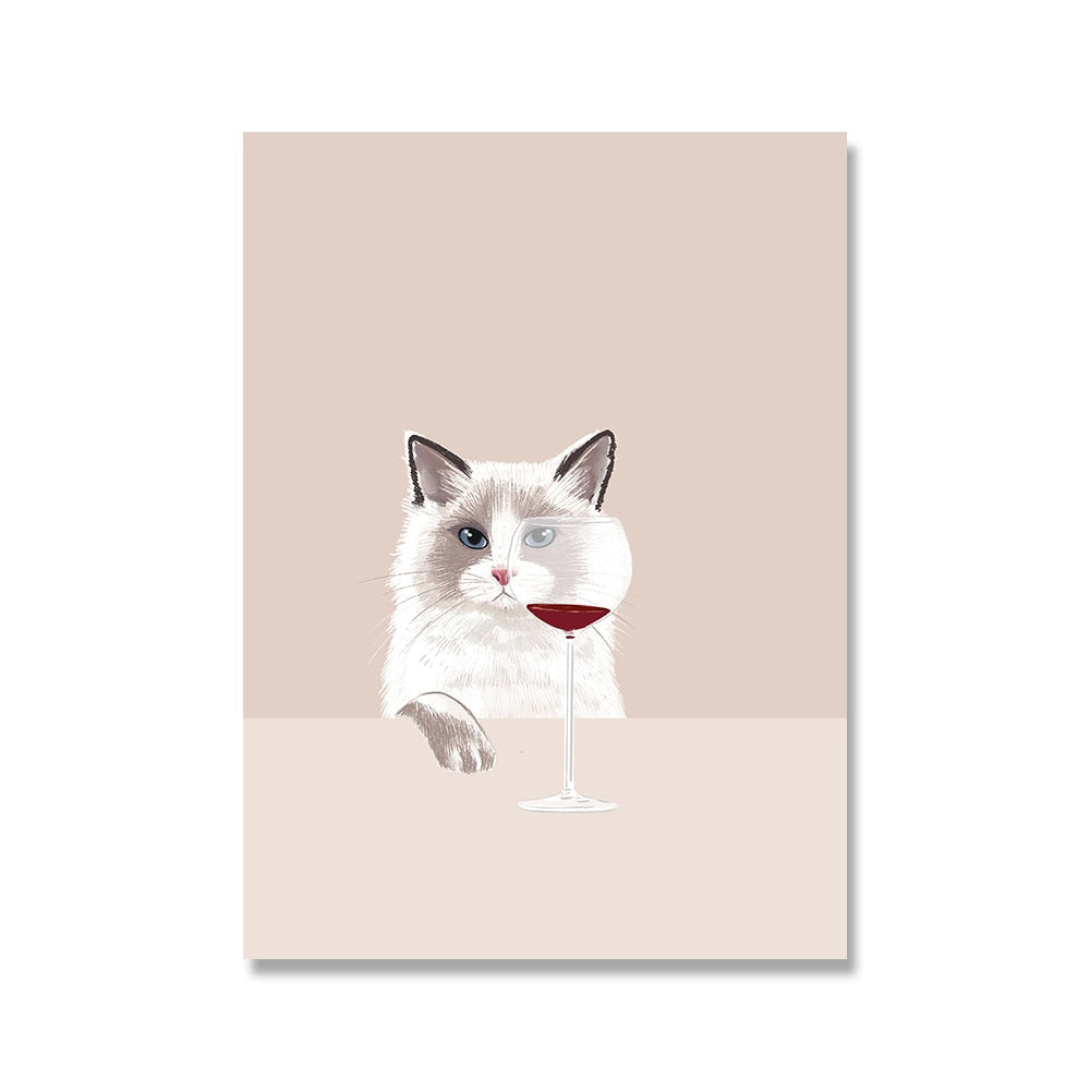 Drinking Wine Cat Poster - Cat poster