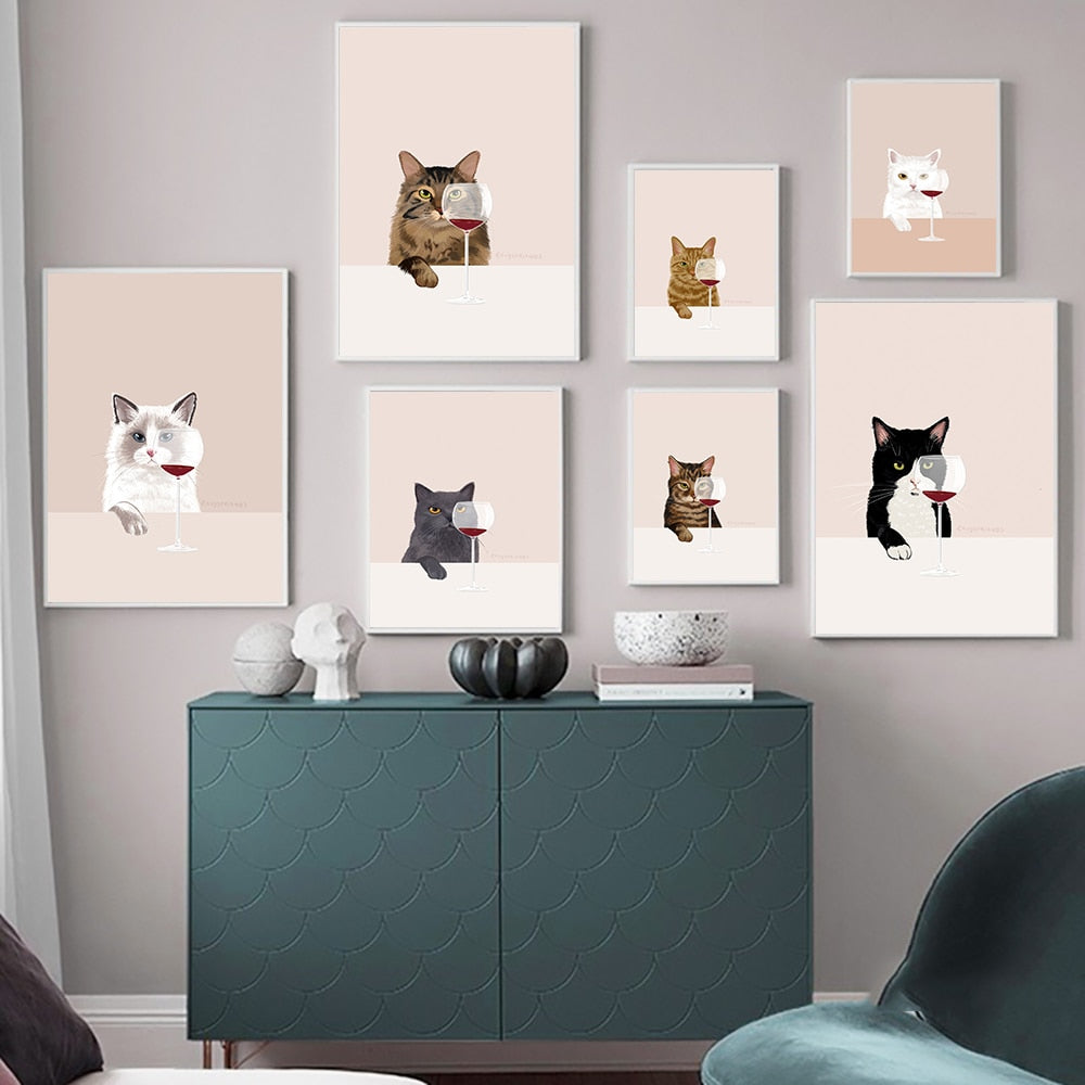 Drinking Wine Cat Poster - Cat poster