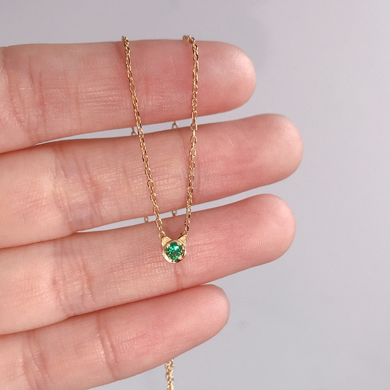 Emerald Cat Necklace - Cat necklace