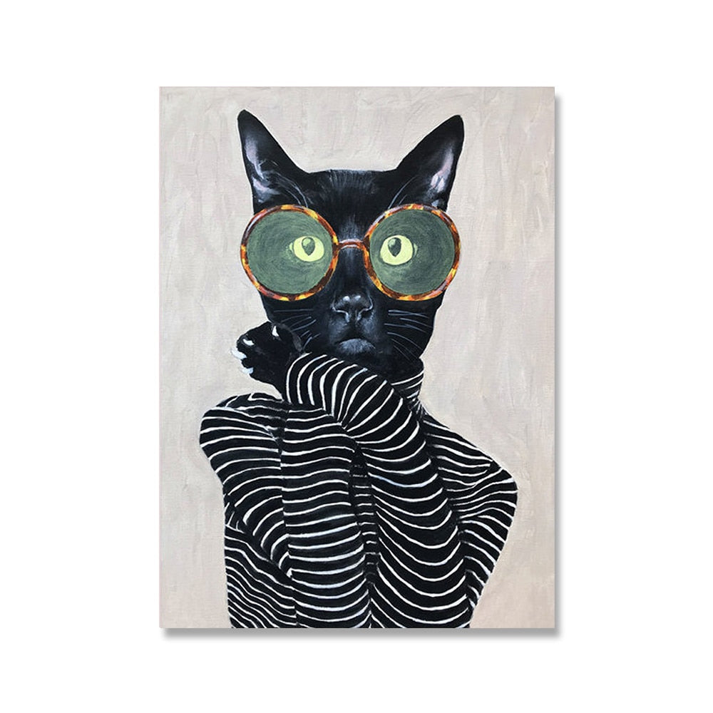 Fancy Cat Painting - 13x18cm no frame / Black