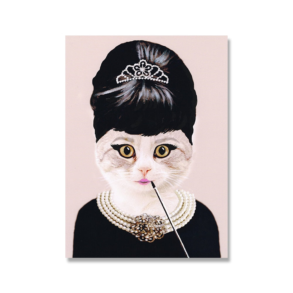 Fancy Cat Painting - 13x18cm no frame / Pink