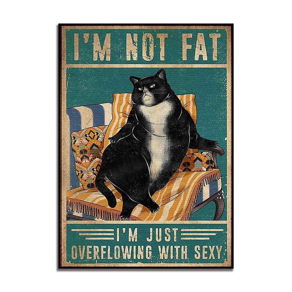 Fat Cat Wall Art - 20X25CM No Frame / Green