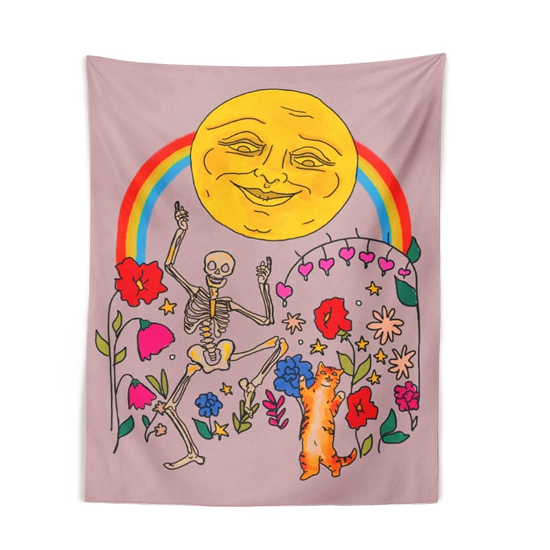 Flower Cat Tapestry - Purple - Cat Tapestry