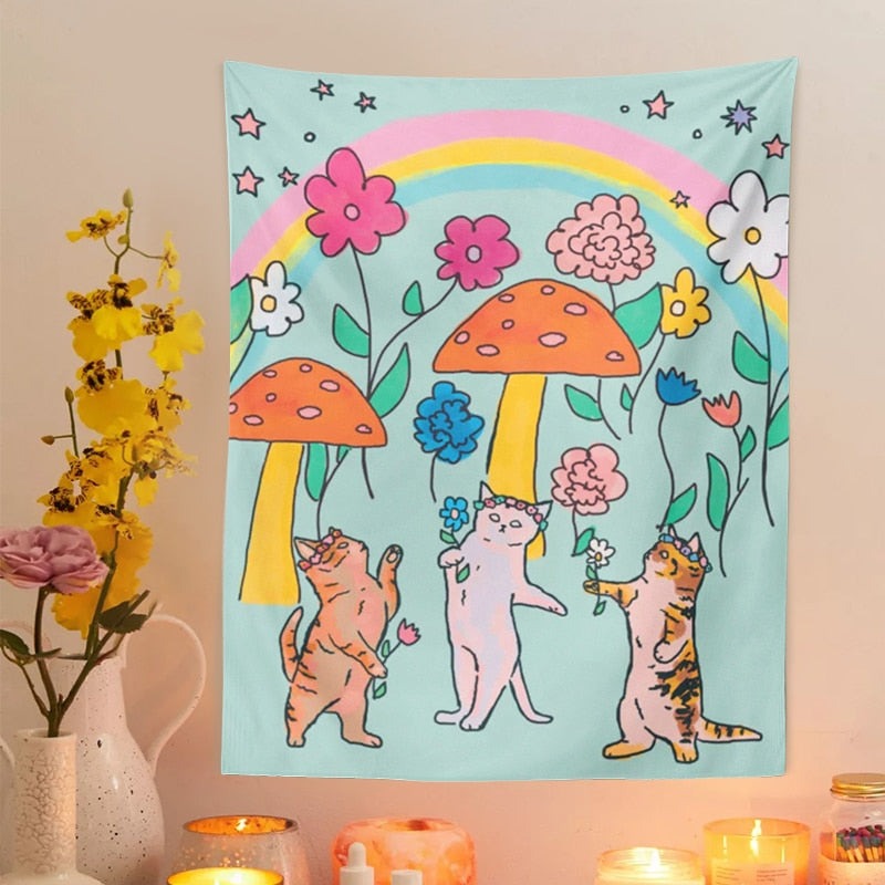 Flower Cat Tapestry - Cat Tapestry
