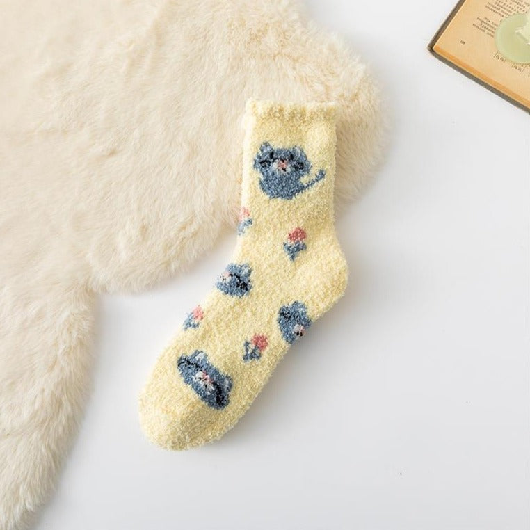 Fluffy Cat Socks - Yellow - Cat Socks