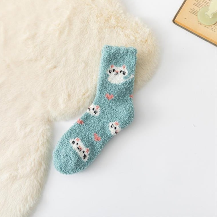 Fluffy Cat Socks - Green - Cat Socks