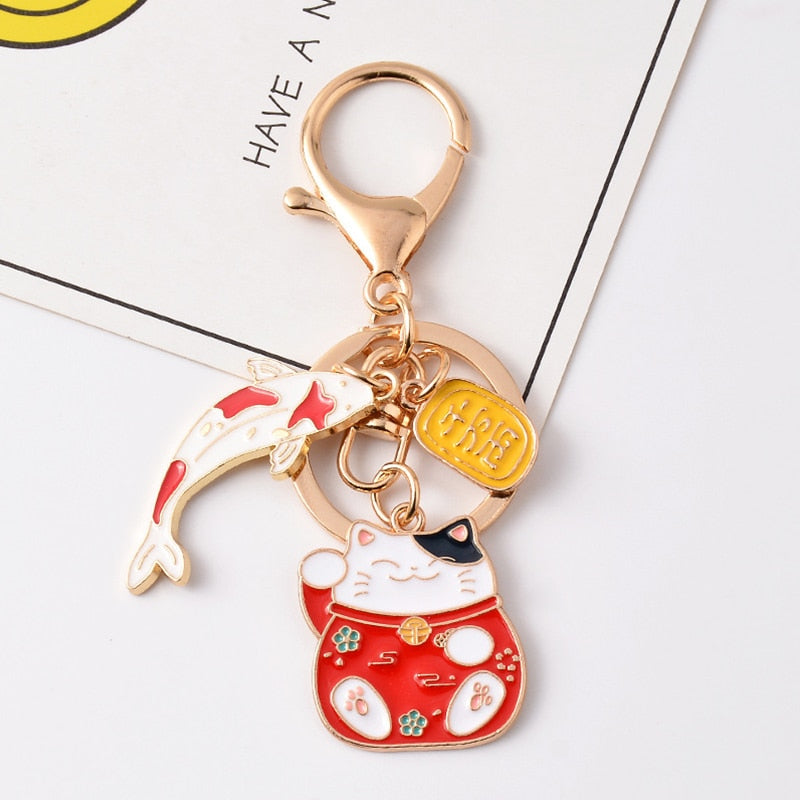 Fortune Cat Keychain - Red - Cat Keychains