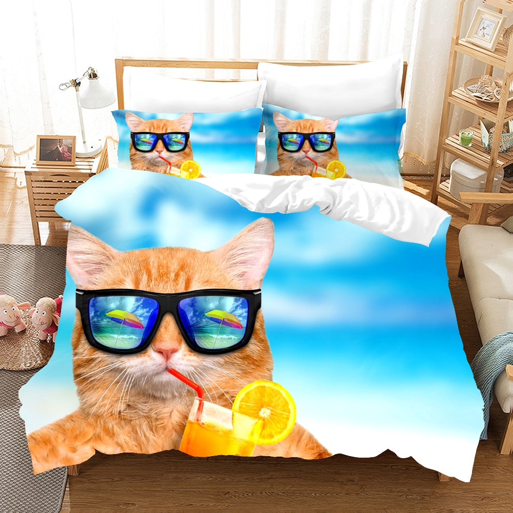 Funny Cat Duvet Cover - Blue / US King260x230cm