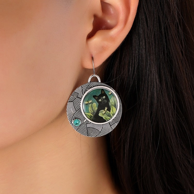 Geometric Vintage Cat Earrings - Cat earrings