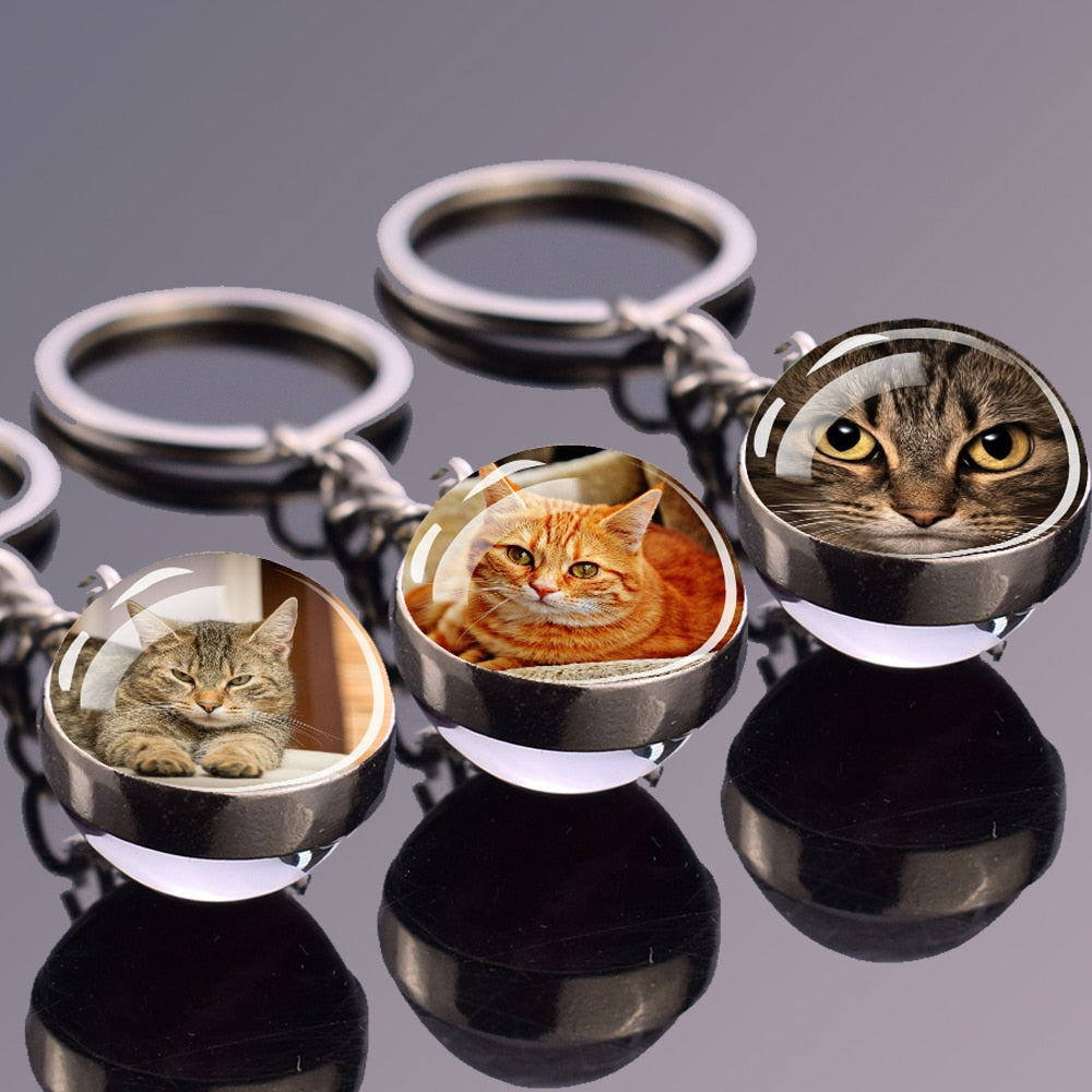 Glass Ball Cat Keychain - Cat Keychains