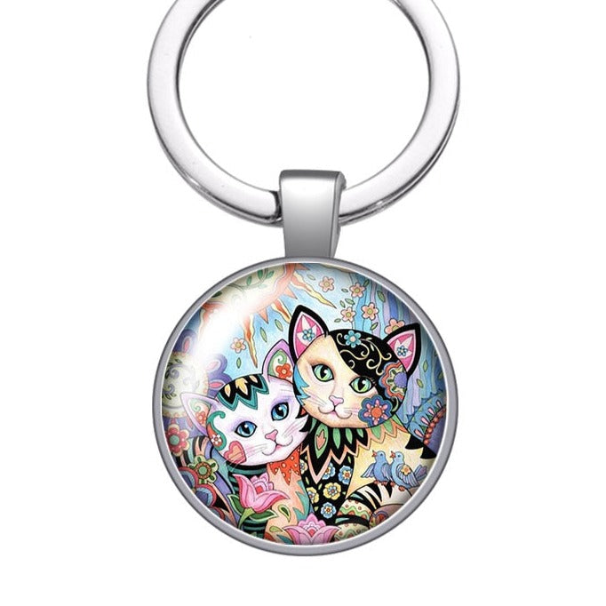 Glass Cat Keychain - Light Blue - Cat Keychains