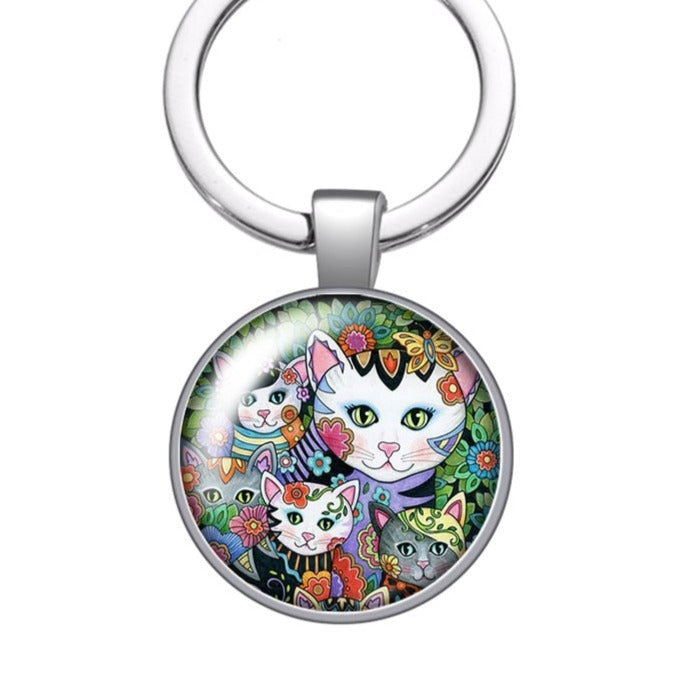 Glass Cat Keychain - Green - Cat Keychains