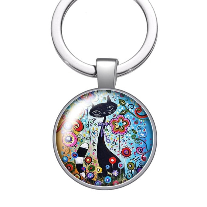 Glass Cat Keychain - Blue - Cat Keychains