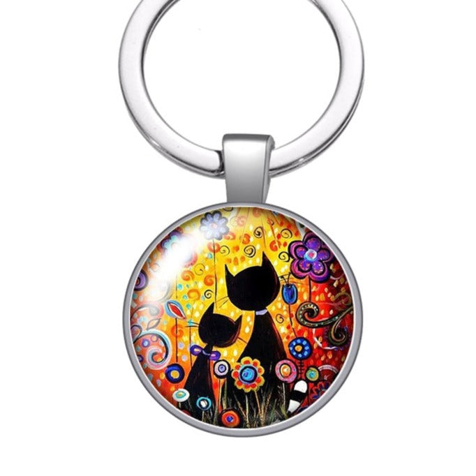 Glass Cat Keychain - Yellow - Cat Keychains