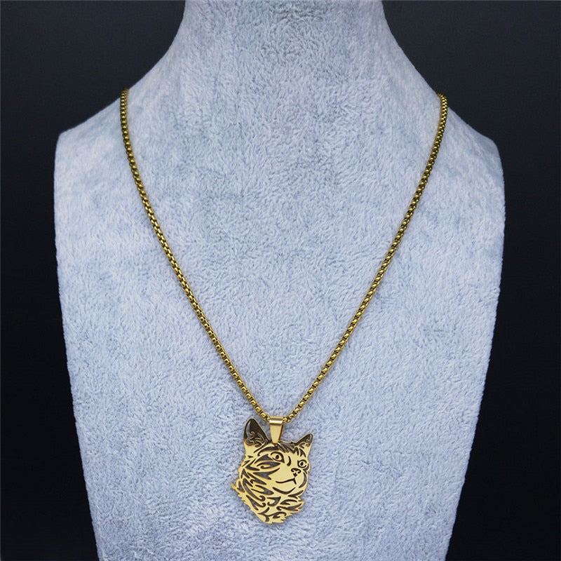 Gold Cat Pendant Necklace - Cat necklace
