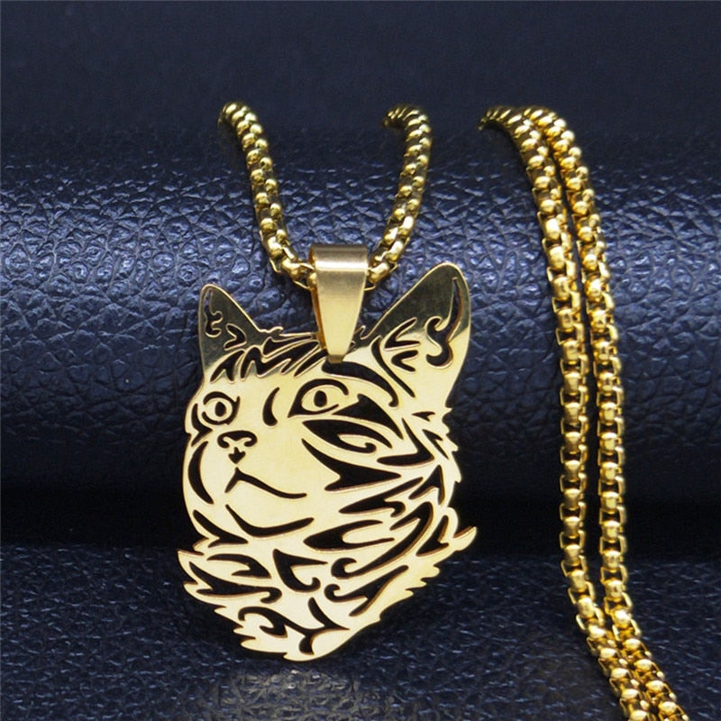 Gold Cat Pendant Necklace - Cat necklace