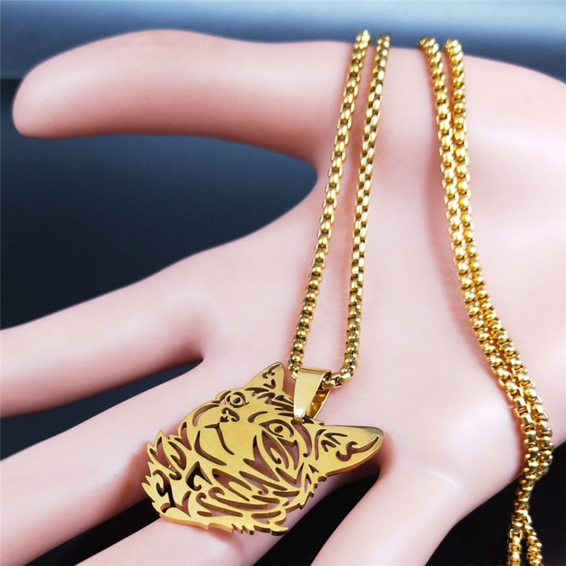 Gold Cat Pendant Necklace - Cat necklace