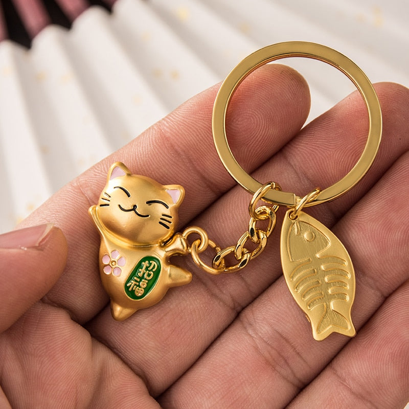 Gold Lucky Cat Keychain - Cat Keychains