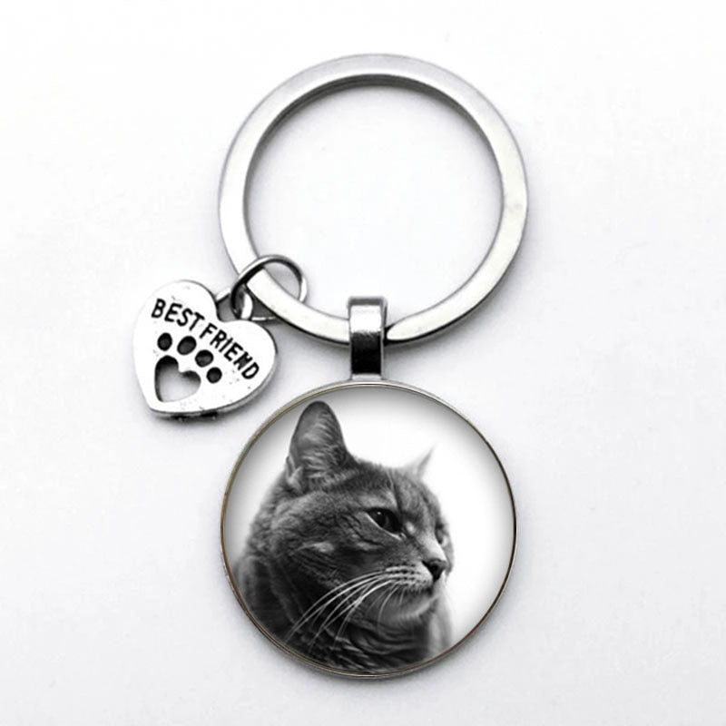 Grey Cat Keychain - Grey-White - Cat Keychains