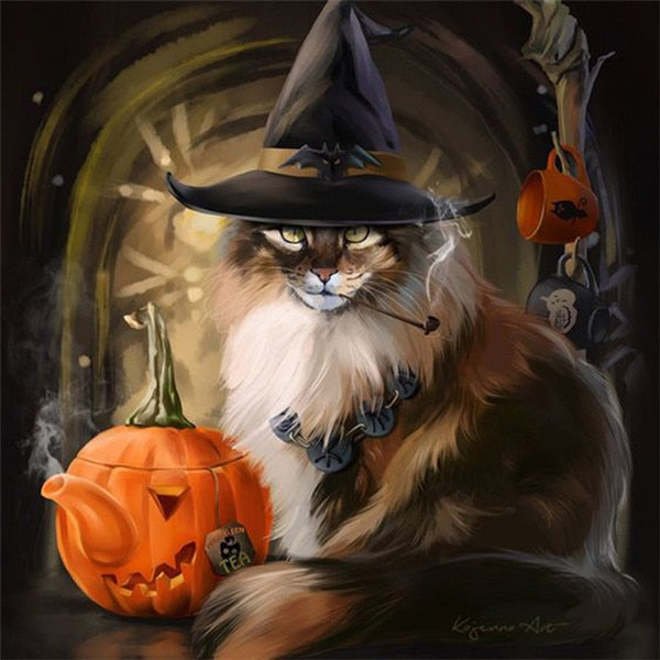 Halloween Cat Diamond Painting - Black / Full Square 25X25cm