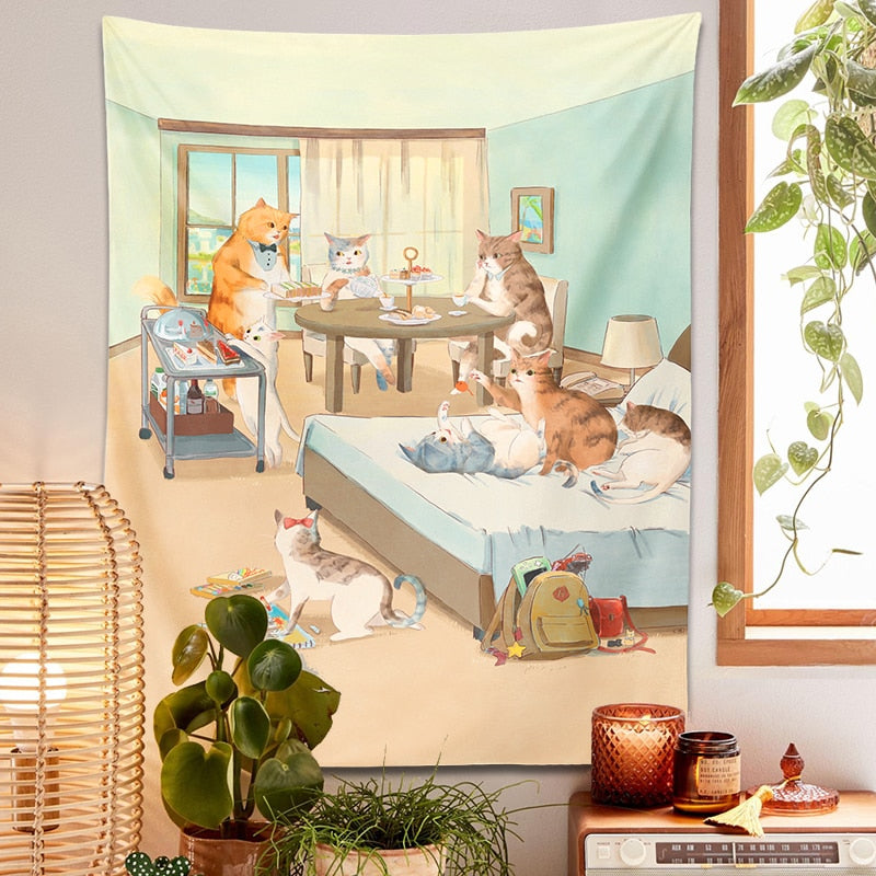 Happy Family Cat Tapestry - Cat Tapestry