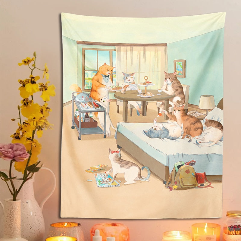 Happy Family Cat Tapestry - Cat Tapestry