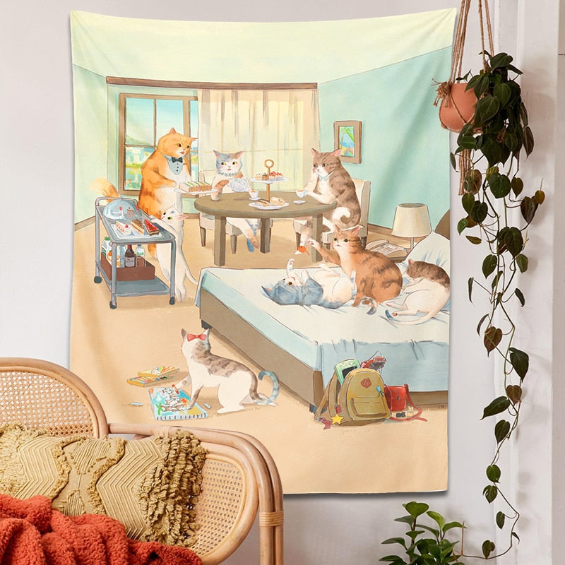 Happy Family Cat Tapestry - Cat Tapestry