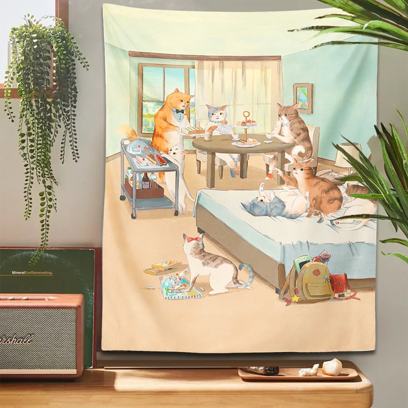 Happy Family Cat Tapestry - Cat Tapestry