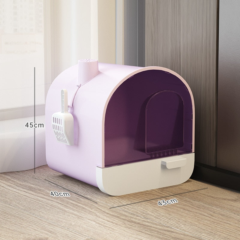 Hooded Cat Litter Box - Purple - Cat litter Box