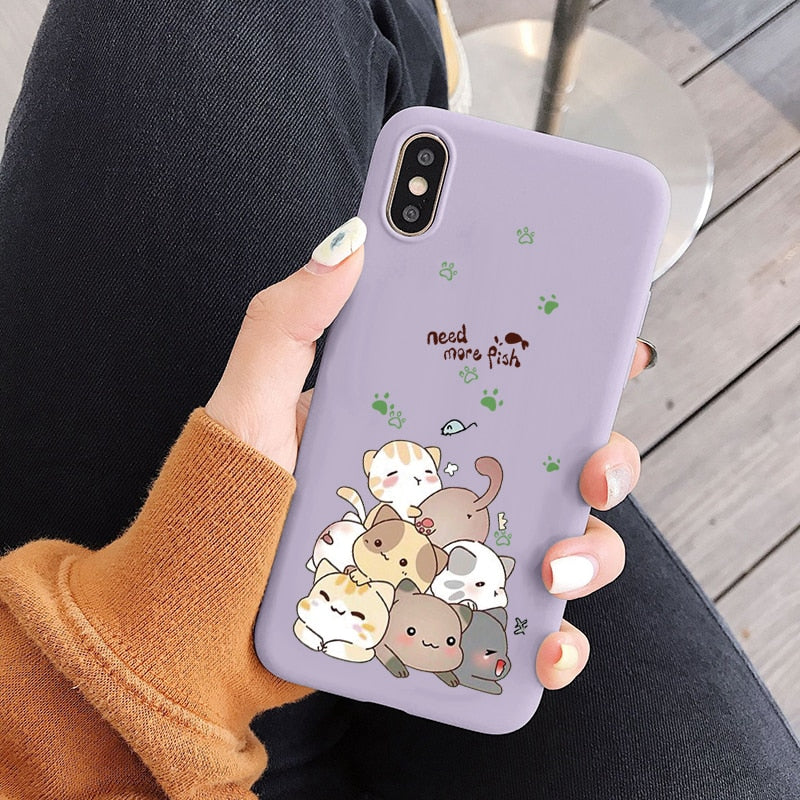 iPhone Cat Face Phone Case - For iPhone 13 / Purple - Cat