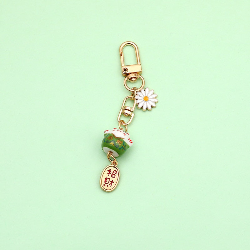 Japanese Cat Keychain - Green - Cat Keychains