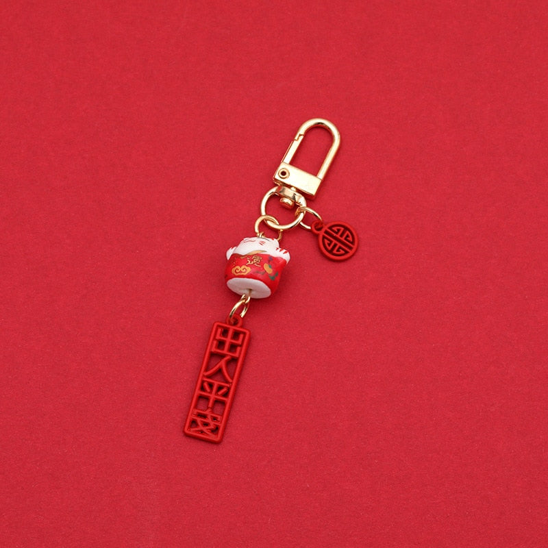 Japanese Cat Keychain - Red - Cat Keychains